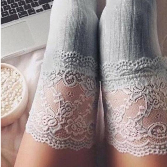 Accessories - Thigh-High Grey Stockings with Lace - Last one!!